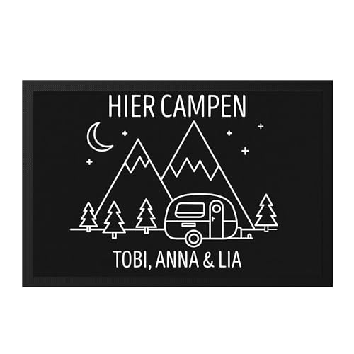 Kiddle-Design Fußmatte Camping mit Name Wohnwagen Personalisiert - Camping Geschenke - Familie Geschenk für Camper Dünne Fußmatte innen & außen von Kiddle-Design