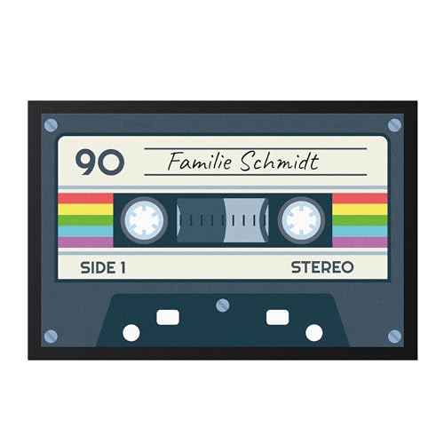 Kiddle-Design Fußmatte Retro Personalisiert Kassette Lustige Fußmatte Vintage 90er 80er Fußabtreter flach & dünn 60x40cm Türvorleger von Kiddle-Design