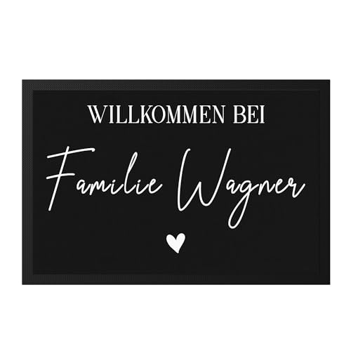 Kiddle-Design Fußmatte personalisiert Herzlich Willkommen Bei mit Wunschname Geschenk Einzug Richtfest Fußabtreter flach & dünn 60x40cm Türvorleger von Kiddle-Design