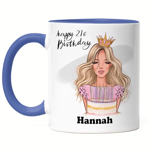 Kiddle-Design Geburtstag Tasse Blau Mädchen Frau 18. Geburtstag Personalisiert Name Geburtstagsgeschenk Individuell 20. 16. 30. Geburtstag von Kiddle-Design