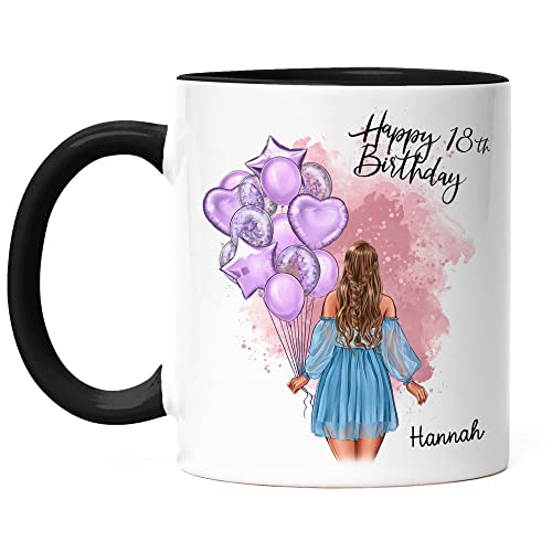 Kiddle-Design Geburtstag Tasse Schwarz Mädchen Frau 18. Geburtstag Personalisiert Name Geburtstagsgeschenk Individuell 20. 25. 30. Geburtstag von Kiddle-Design