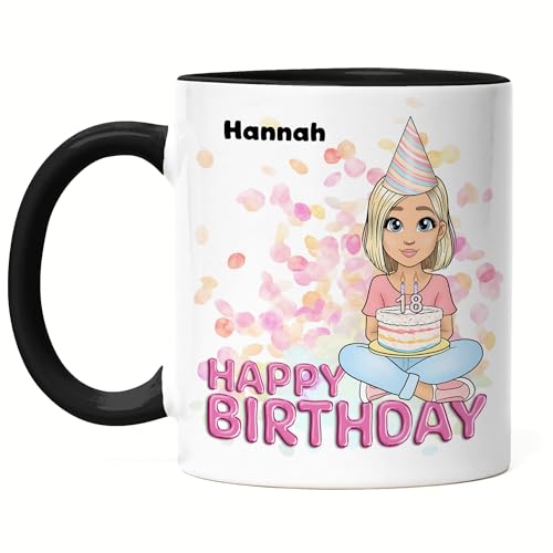 Kiddle-Design Geburtstag Tasse Schwarz Mädchen Frau 18. Geburtstag Personalisiert Name Geschenk Geburtstag Individuell 20. 25. 30. Geburtstag Runder Geburtstag von Kiddle-Design