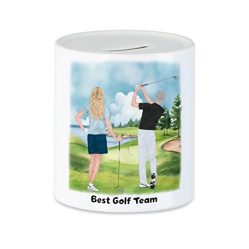 Kiddle-Design Golfer Paar Spardose Personalisiert Golfgeschenk für Golfspieler Golftrainer Geschenkidee Geburtstag Golfer Mann Golf Gadget von Kiddle-Design