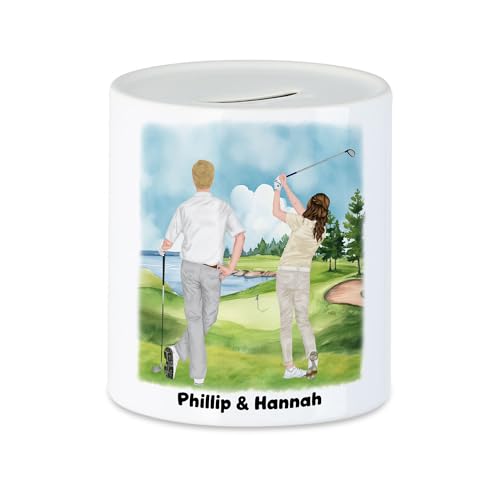 Kiddle-Design Golfer Pärchen Spardose Personalisiert Golfgeschenk für Golfspieler Golftrainer Geschenkidee Geburtstag Golfer Mann Golf Gadget von Kiddle-Design