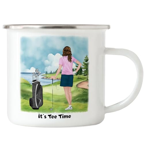 Kiddle-Design Golferin Emaille Tasse Personalisiert Golfgeschenk für Golfspieler Golftrainerin Geschenkidee Geburtstag Golferin Frau Golf Gadget von Kiddle-Design