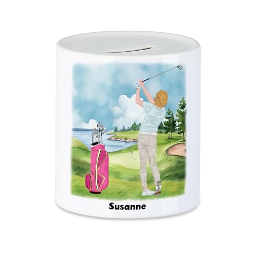 Kiddle-Design Golferin Spardose Personalisiert Golfgeschenk für Golfspieler Golftrainerin Geschenkidee Geburtstag Golferin Golf Frau Gadget von Kiddle-Design