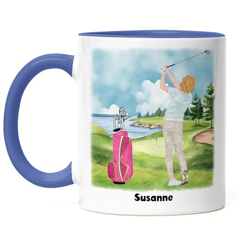 Kiddle-Design Golferin Tasse Blau Personalisiert Golfgeschenk für Golfspieler Golftrainerin Geschenkidee Geburtstag Golferin Golf Frau Gadget von Kiddle-Design