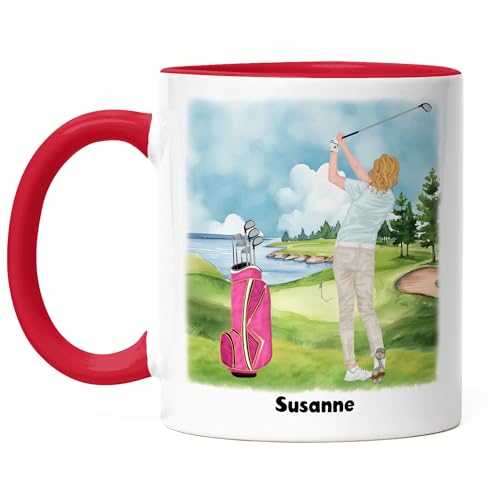 Kiddle-Design Golferin Tasse Rot Personalisiert Golfgeschenk für Golfspieler Golftrainerin Geschenkidee Geburtstag Golferin Golf Frau Gadget von Kiddle-Design
