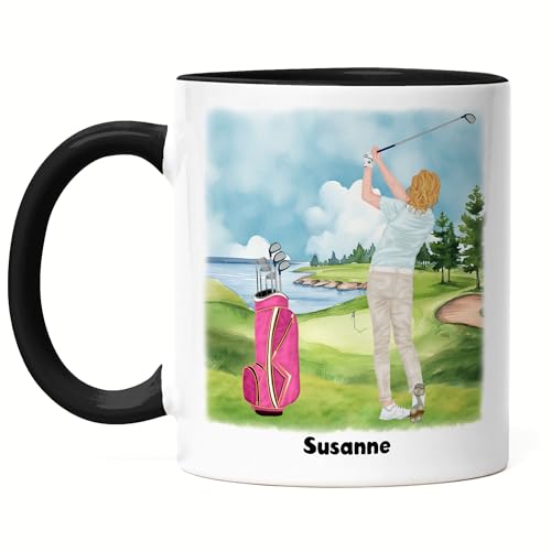 Kiddle-Design Golferin Tasse Schwarz Personalisiert Golfgeschenk für Golfspieler Golftrainerin Geschenkidee Geburtstag Golferin Golf Frau Gadget von Kiddle-Design