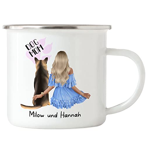 Kiddle-Design Hundebesitzer Emaille Tasse Personalisiert Geschenk für Hundemama Hundeliebhaber Hundehalter Frau Dog Mom Hundefreund Haustier & Herrchen von Kiddle-Design