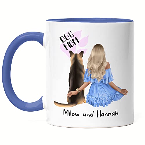 Kiddle-Design Hundebesitzer Tasse Blau Personalisiert Geschenk für Hundemama Hundeliebhaber Hundehalter Frau Dog Mom Hundefreund Haustier & Herrchen von Kiddle-Design