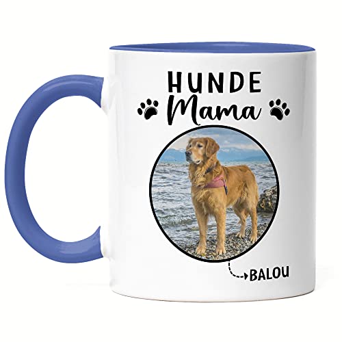 Kiddle-Design Hundemama Tasse Blau Personalisiert Foto Geschenk Hundebesitzer Hundeliebhaber Hundehalter Frau Dog Mom Hundefreund Haustier Fototasse von Kiddle-Design