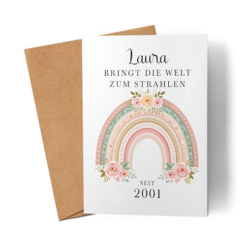 Kiddle-Design Karte Personalisiert 24. Geburtstag - Bringt die Welt zum Strahlen seit 2001-24ter Geburtstag schöne Geburtstagskarte Frau Regenbogen Spruch - Faltkarte von Kiddle-Design