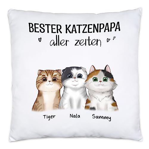 Kiddle-Design Katzenbesitzer Kissen Personalisiert Geschenk Katzenpapa 3 Katzen Katzenliebhaber Katzenmotiv Spruch Name Katzenfreund Haustier von Kiddle-Design