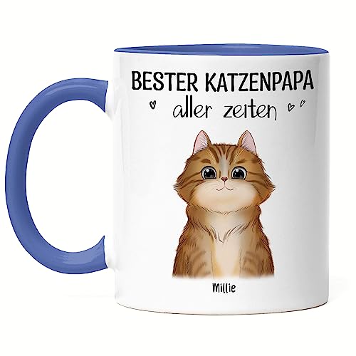 Kiddle-Design Katzenbesitzer Tasse Blau Personalisiert Geschenk Katzenpapa Katzenliebhaber Katzenmotiv Spruch Name Katzenfreund Haustier von Kiddle-Design