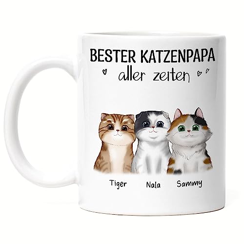 Kiddle-Design Katzenbesitzer Tasse Personalisiert Geschenk Katzenpapa 3 Katzen Katzenliebhaber Katzenmotiv Spruch Name Katzenfreund Haustier von Kiddle-Design