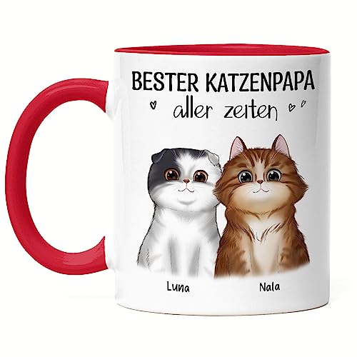 Kiddle-Design Katzenbesitzer Tasse Rot Personalisiert Geschenk Katzenpapa 2 Katzen Katzenliebhaber Katzenmotiv Spruch Name Katzenfreund Haustier von Kiddle-Design