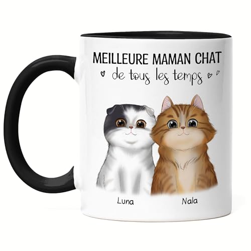 Kiddle-Design Katzenbesitzer Tasse Schwarz Personalisiert Geschenk Katzenmama Katzenliebhaber Katzenmotiv Spruch Name Katzenfreund Haustier 2 Katzen von Kiddle-Design