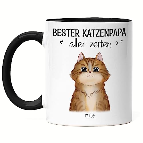 Kiddle-Design Katzenbesitzer Tasse Schwarz Personalisiert Geschenk Katzenpapa Katzenliebhaber Katzenmotiv Spruch Name Katzenfreund Haustier von Kiddle-Design