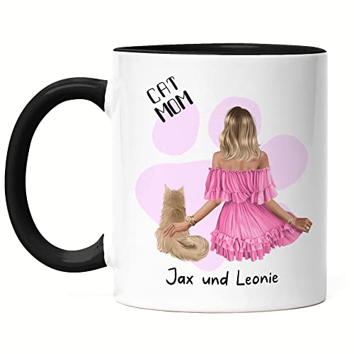 Kiddle-Design Katzenbesitzer Tasse Schwarz Personalisiert Geschenk für Katzenmama Katzenliebhaber Katzenhalter Frau Cat Mom Katzenfreund Haustier Herrchen von Kiddle-Design