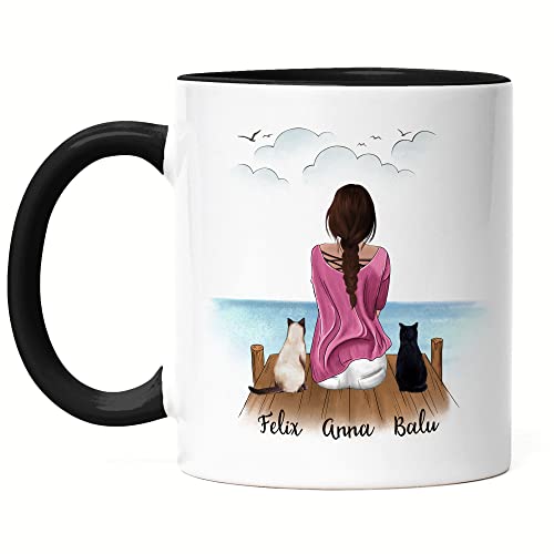 Kiddle-Design Katzenmama Tasse Schwarz Personalisiert Katzenbesitzer Geschenk Katzenliebhaber Katzen Cat Mom Katzenfan Katzenmotiv Haustier von Kiddle-Design