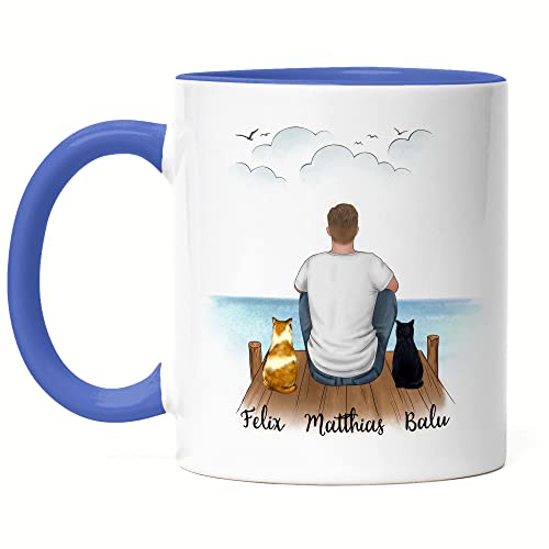 Kiddle-Design Katzenpapa Tasse Blau Personalisiert Katzenbesitzer Geschenk Katzenliebhaber Katzen Cat Dad Katzenfan Katzenmotiv Haustier von Kiddle-Design