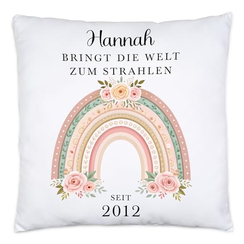 Kiddle-Design Kissen Personalisiert 13. Geburtstag - Bringt die Welt zum Strahlen seit 2012-13ter Geburtstag schönes Geschenk Frau Regenbogen Spruch - Kissen inkl. Füllung von Kiddle-Design