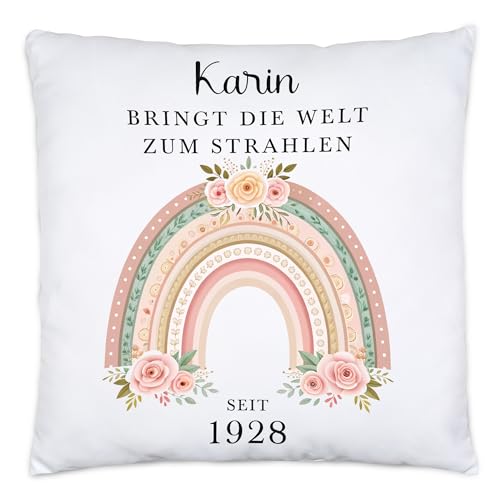 Kiddle-Design Kissen Personalisiert 97. Geburtstag - Bringt die Welt zum Strahlen seit 1928-97ter Geburtstag schönes Geschenk Frau Regenbogen Spruch - Kissen inkl. Füllung von Kiddle-Design