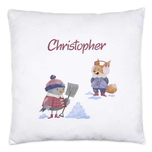 Kiddle-Design Kissen Weihnachten Kinder | 40x40cm inkl. Füllung personalisiert mit Name | Vogel & Fuchs-Motiv Geschenk Jungen Mädchen Xmas Nikolaus von Kiddle-Design