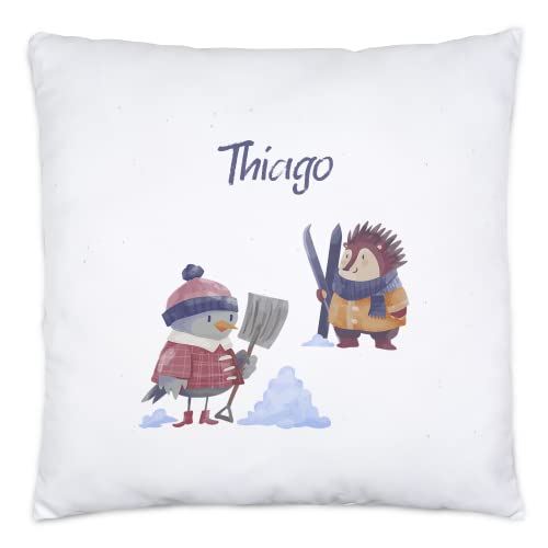 Kiddle-Design Kissen Weihnachten Kinder | 40x40cm inkl. Füllung personalisiert mit Name | Vogel & Igel-Motiv Geschenk Jungen Mädchen Xmas Nikolaus von Kiddle-Design
