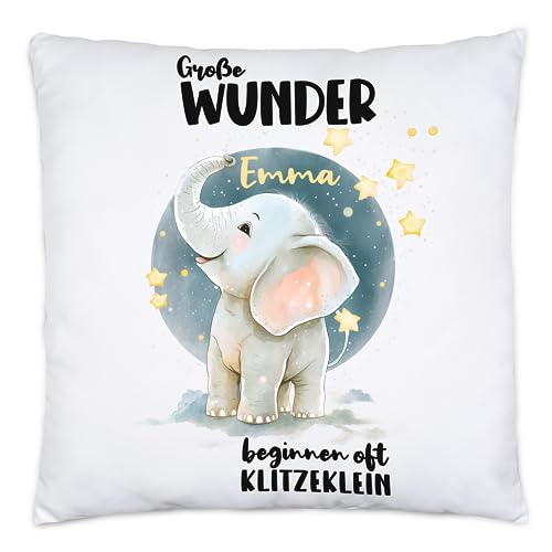 Kiddle-Design Kissen zur Geburt Elefant Geldgeschenk zur Geburt Junge Mädchen Geschenk Personalisiert mit Name Geburtskissen Baby Sprüche von Kiddle-Design