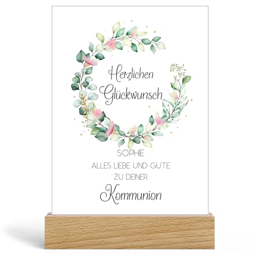 Kiddle-Design Kommunion Mädchen Kommunionsgeschenk Personalisiert Geldgeschenk Sprüche Gratulation zur Erstkommunion, Acrylglas inkl. Holzfuß 20x13cm von Kiddle-Design