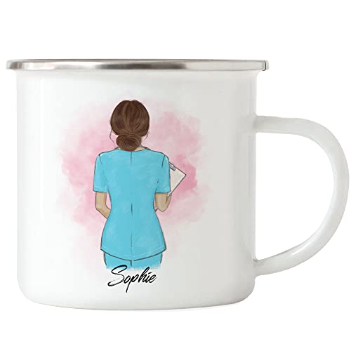 Kiddle-Design Krankenschwester Emaille Tasse Personalisiert Ärztin Pflegerin Pflegekraft Heldin Kollegin Freundin mit Name & Spruch Danke Dankeschön von Kiddle-Design