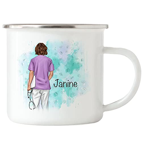 Kiddle-Design Krankenschwester Emaille Tasse Personalisiert Ärztin Pflegerin Pflegekraft Heldin Kollegin Freundin mit Name & Spruch von Kiddle-Design