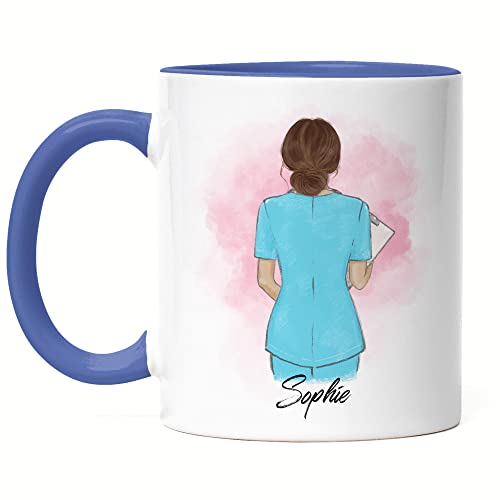 Kiddle-Design Krankenschwester Tasse Blau Personalisiert Ärztin Pflegerin Pflegekraft Heldin Kollegin Freundin mit Name & Spruch Danke Dankeschön von Kiddle-Design