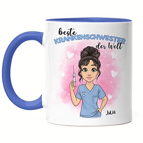 Kiddle-Design Krankenschwester Tasse Blau Personalisiert MFA Pflegerin Geschenk Schwester Pflegekraft Heldin Kollegin Freundin Danke Sagen Dankeschön Geschenk von Kiddle-Design