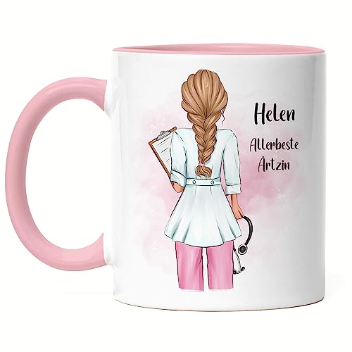 Kiddle-Design Krankenschwester Tasse Rosa Personalisiert Ärztin Pflegekraft Pflegerin Heldin Kollegin Freundin mit Name & Spruch MFA von Kiddle-Design