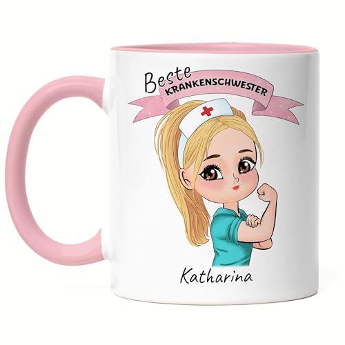 Kiddle-Design Krankenschwester Tasse Rosa Personalisiert Ärztin Pflegekraft Pflegerin Sanitäter Kollegin Freundin mit Name & Spruch Pflegefachfrau Geschenk von Kiddle-Design