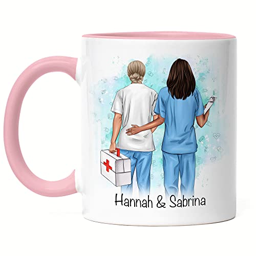 Kiddle-Design Krankenschwester Tasse Rosa Personalisiert Ärztinnen Pflegerinnen Pflegekraft Heldin Kollegin Freundinnen mit Name & Spruch von Kiddle-Design