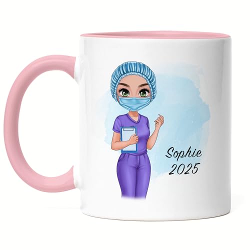 Kiddle-Design Krankenschwester Tasse Rosa Personalisiert - Heldin Freundin Pflegerin MFA Geschenk Examen Medizin Dankeschön Ärztin von Kiddle-Design