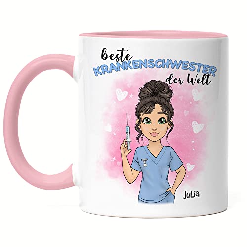 Kiddle-Design Krankenschwester Tasse Rosa Personalisiert MFA Pflegerin Geschenk Schwester Pflegekraft Heldin Kollegin Freundin Danke Sagen Dankeschön Geschenk von Kiddle-Design
