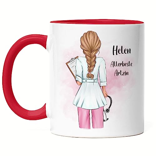 Kiddle-Design Krankenschwester Tasse Rot Personalisiert Ärztin Pflegekraft Pflegerin Heldin Kollegin Freundin mit Name & Spruch MFA von Kiddle-Design