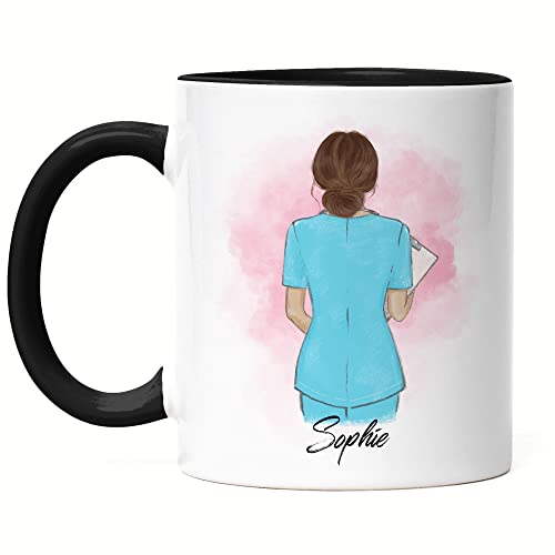 Kiddle-Design Krankenschwester Tasse Schwarz Personalisiert Ärztin Pflegerin Pflegekraft Heldin Kollegin Freundin mit Name & Spruch Danke Dankeschön von Kiddle-Design