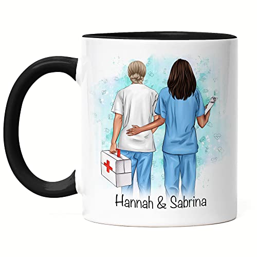 Kiddle-Design Krankenschwester Tasse Schwarz Personalisiert Ärztinnen Pflegerinnen Pflegekraft Heldin Kollegin Freundinnen mit Name & Spruch von Kiddle-Design