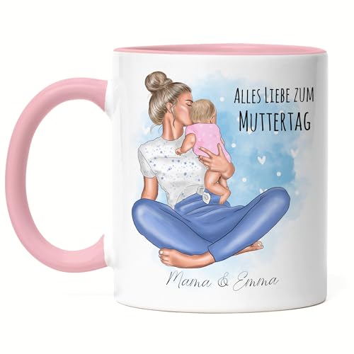 Kiddle-Design Mama Kind Tasse Rosa Personalisiert mit Namen Mama Kinder Tochter Sohn Baby Geschenk für Mütter Muttertag Geschenk Geburtstag Mutter Weihnachten von Kiddle-Design