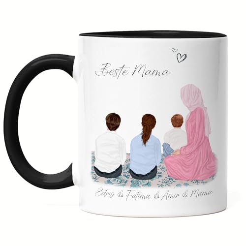 Kiddle-Design Mama Kind Tasse Schwarz Personalisiert mit Namen Mama Kinder Tochter Sohn Baby Geschenk für Mütter Muttertag Geburtstag Mutter Muslimisch Arabisch von Kiddle-Design