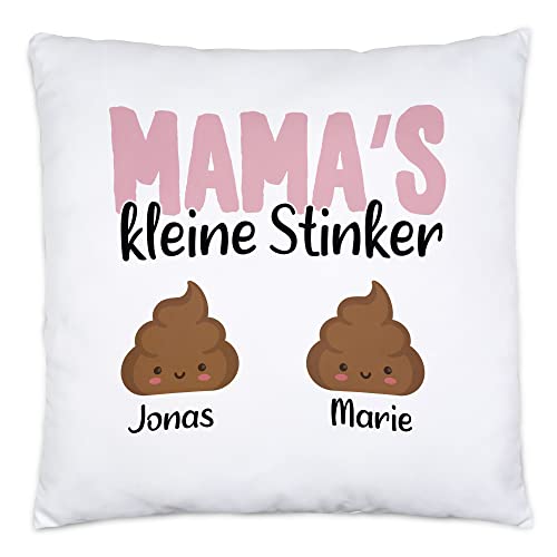 Kiddle-Design Mama's kleine Stinker Kissen inkl. Füllung Lustig personalisiert mit Namen Muttertag Kackhaufen Geschenk Mutter Mama 2 Kinder von Kiddle-Design