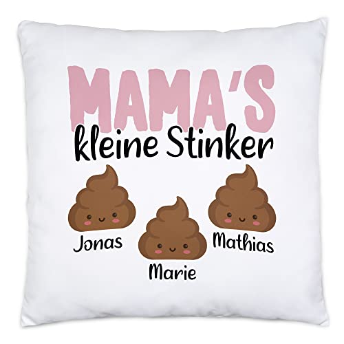 Kiddle-Design Mama's kleine Stinker Kissen inkl. Füllung Lustig personalisiert mit Namen Muttertag Kackhaufen Geschenk Mutter Mama 3 Kinder von Kiddle-Design