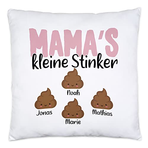 Kiddle-Design Mama's kleine Stinker Kissen inkl. Füllung Lustig personalisiert mit Namen Muttertag Kackhaufen Geschenk Mutter Mama 4 Kinder von Kiddle-Design