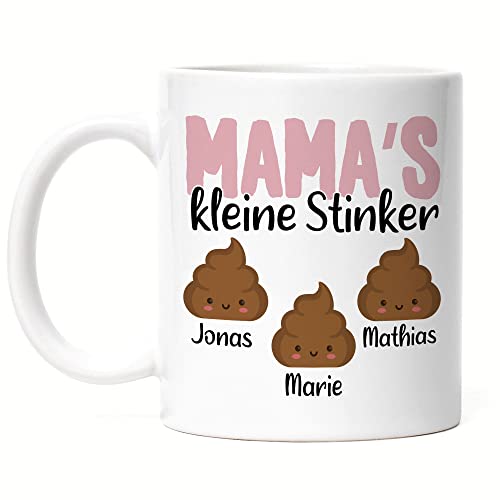Kiddle-Design Mama's kleine Stinker Tasse Lustig personalisiert mit Namen Muttertag Kackhaufen Geschenk Mutter Mama 3 Kinder von Kiddle-Design